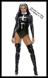 Sexy Forplay Heavenly Nun Black & White Hot Wetlook Bodysuit Costume 555255 S/M - Picture 1 of 3