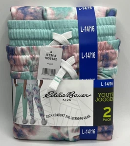 Girls Size L (14/16) Eddie Bauer 2-Pack Jogger Pants Cozy Comfort Aqua Blue - Picture 1 of 4