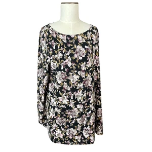 J. Jill Luxe Supima Split Sleeve Black Floral Tunic Blouse Top Women's L Petite - Picture 1 of 12