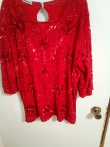 Krishma Red Beaded Sequin Blouse - Picture 1 of 3