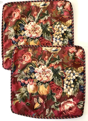 2 Custom Made Pillow Covers Queensland Crimson Floral Fruit 22" Kaufmann - Image 1 of 4