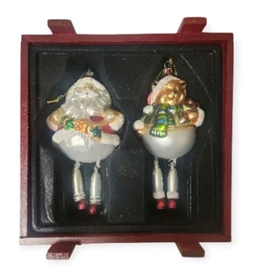 Mikasa Blown Glass Ornament Set Of 2 Santa and Bear Dangle Legs Hand Painted  - Picture 1 of 4