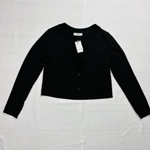 Elodie Nordstrom Women Black Button Down V Cropped Knit Long Sleeve Large - Picture 1 of 5