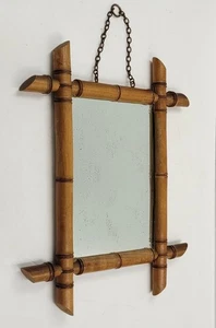 EXCELLENT Vintage French 15.5" x 12.5" TURNED WOOD FAUX BAMBOO MIRROR 39 x 32 cm - Picture 1 of 15