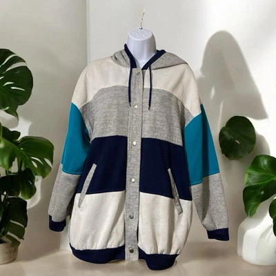 Women Basic Editions Blue Reversible Snap Up Jacket Sweater One Size - Image 1 of 4