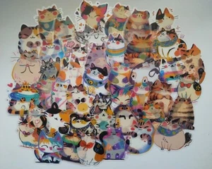 50pc. COLORFUL TRANSPARENT CAT WATERPROOF VINYL STICKERS/DECALS - Picture 1 of 2