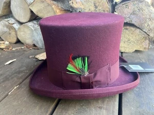 FERRECCI PREMIUM WOOL BURGUNDY TOP HAT - Picture 1 of 10