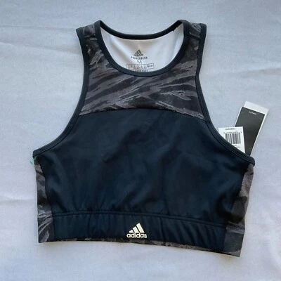 阿迪达斯 Zoe Saldana Primegreen Aeroready 运动文胸中号黑色奶油色白色 — 第 1/4 张图片