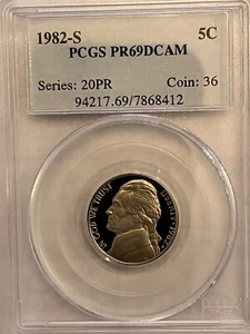 1982 Jefferson nickel PCGS PR69 DCAM Series 20 PR Coin 36 - Picture 1 of 5