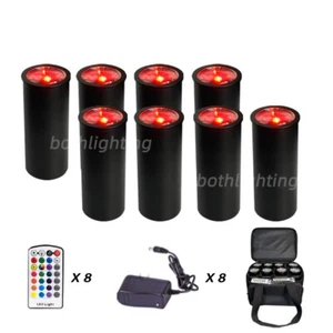 8pcs Battery 15w Mini Chroma Cannons RGBWAUV RF Remote Wireless UpLight-BLACK - Picture 1 of 10