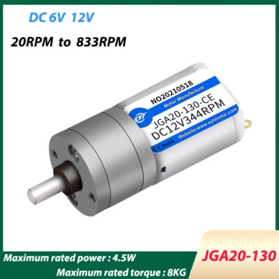 Micro Geared Motor DC 6V 12V Reduction Reversible Metal Gear 20-833RPM JGA20-130 - Bild 1 von 4