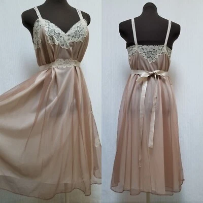 Camisón vintage años 50 VAN RAALTO marrón con apliques de gasa y encaje - talla 34 - usado en excelente estado Foto 1 de 4