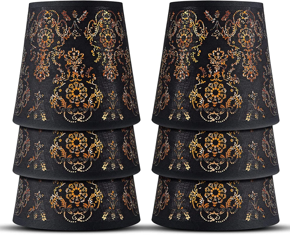 Juego de 6 pantallas de lámpara de araña pequeña pantalla de lámpara campana clip encendido (negro/textura) Foto 1 de 4