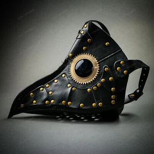 Black Gold Plague Doctor Mask Birds Long Nose Beak Steampunk Adult Masquerade - Picture 1 of 9