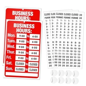 2 Piece Business Hours Sign, Open Hours Signs for Business Red and White - Picture 1 of 8
