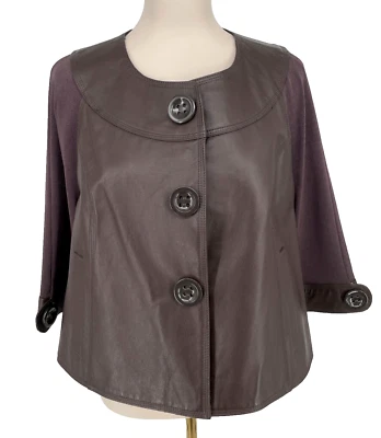 Chaqueta Nygard Collection Mujer M 10-12 Cuero Marrón Tejido Manga 3/4 Botón Grande Foto 1 de 4