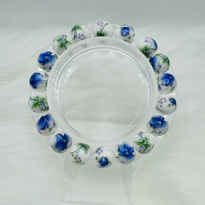Pulsera elástica con cuentas florales de cerámica estilo chino Foto 1 de 4