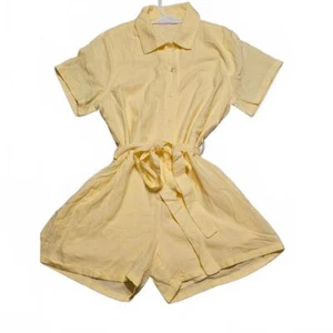 Pink Lily CRAVING SUNSHINE YELLOW BUTTON UP ROMPER XS - Picture 1 of 5