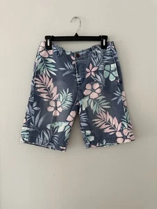Hollister Shorts Mens Size 30 Blue & Pink Floral Chino Button Fly Logo Pockets - Picture 1 of 7