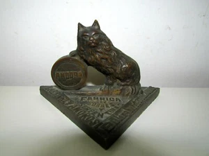 ANTIQUE CAST BRONZE CAT SCULPTURE FIGURE ADVERTISING PAPERWEIGHT - Picture 1 of 8