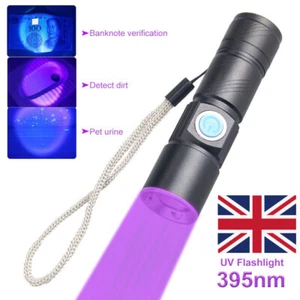 USB Rechargeable 395 LED UV Torch Flashlight Light Ultra Violet Blacklight Zoom - Picture 1 of 20