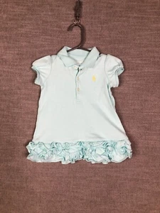 Ralph Lauren Shirt Dress Baby Girls 9M Blue Short Sleeve Ruffles Pony Logo - Picture 1 of 8