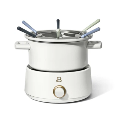 Beautiful 3QT Electric Fondue Set with Bonus 2QT Ceramic Pot, White Icing - Image 1 of 4