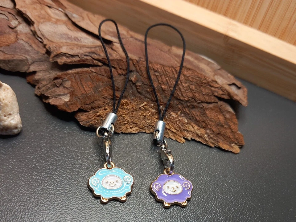 2 Handy Anhänger mit Band Emaille *Schaf Schäfchen* f. Tasche Handy Charm (23/8) - Bild 1 von 1