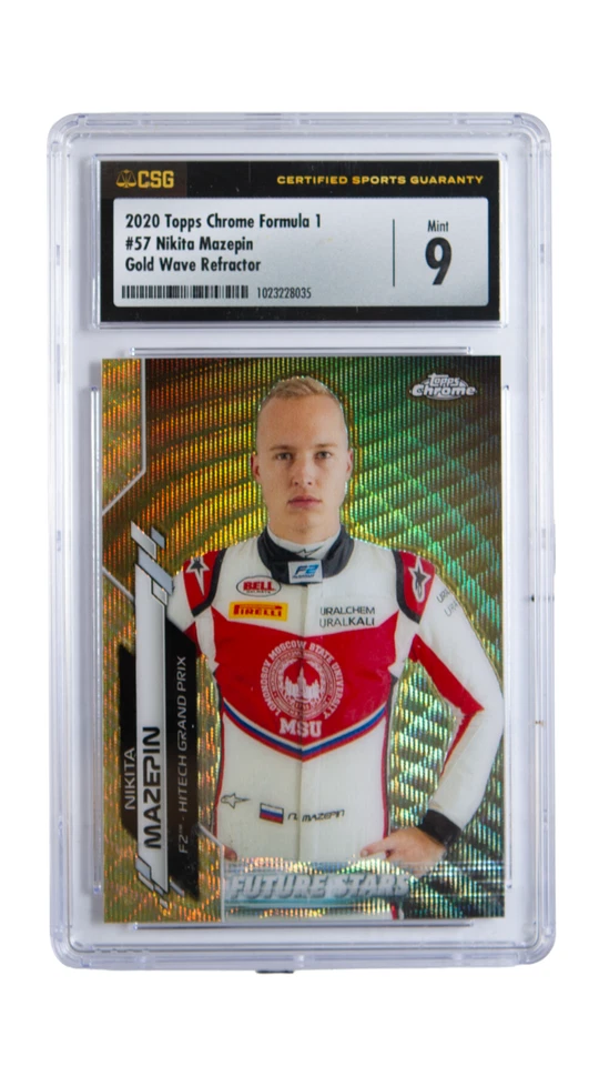 2020 Topps Chrome Formula 1 Nikita Mazepin #57 GOLD WAVE CSG 9 - Image 1 of 2