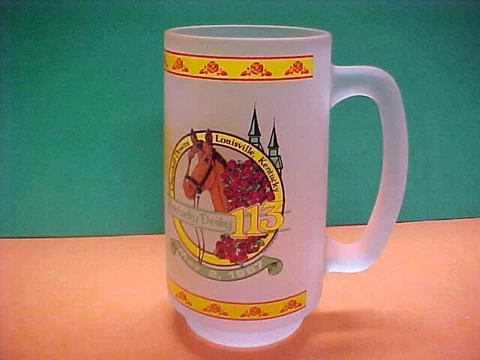 1987 Kentucky Derby Glass Frosted Mug.Very Rare.Mint Cover