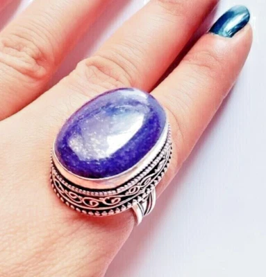 Lapislazuli Natur Edelstein 925 Sterling Silber Ethno Handarbeit Schmuck Ring - Bild 1 von 4