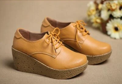 Женские лоферы на платформе с увеличенным клиновидным каблуком повседневные туфли на шнуровке с круглой головой - Изображение 1 из 4