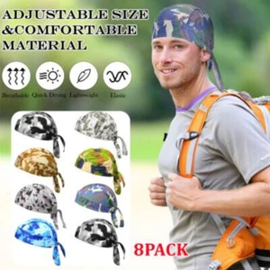 8 Pack Do Rag Skull Caps for Men Sweat Wicking Doo Rags Cooling Cycling Bandana - Picture 1 of 7