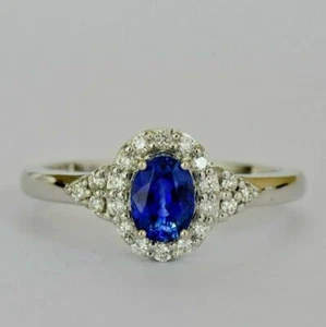 0.85Ct Simulated Sapphire & Diamond Engagement Ring 14K White Gold Plated Silver - Picture 1 of 8