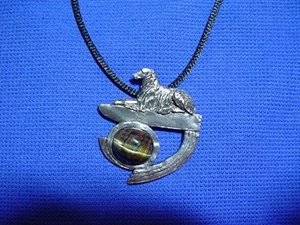 Borzoi Pewter pin Tiger eye Abstract by Cindy A. Conter Hound Dog jewelry CAC #5 - Picture 1 of 3