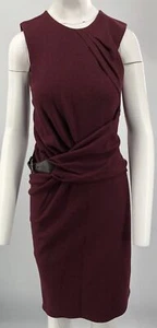 Gucci Burgundy Wool Sleeveless Side-Gathered Dress w/ Side Belt Buckle sz L - Picture 1 of 6