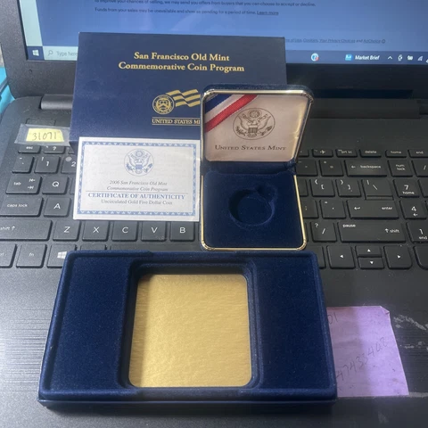 2006 San Francisco Old Mint $5 GOLD Coin Uncirculated BOX & COA No Coin Cover