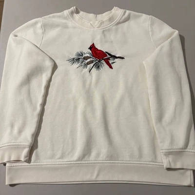 Sudadera Kim Rogers Petite LG Crema Cardenal Bordada Pájaro Cuello Redondo Años 90 Foto 1 de 4
