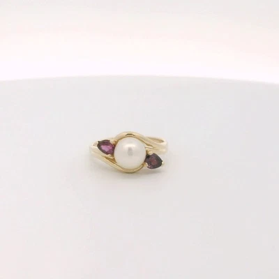 Anillo Piedra Roja Perla Oro Amarillo 14k - Talla 5 (C31018479) Foto 1 de 4
