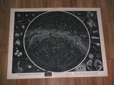 1928 ВИНТАЖНАЯ НЕБЕСНАЯ КАРТА СЕВЕРНОГО НЕБА НЕБЕС ПОЛУШАРИЯ ЗВЕЗДЫ АСТРОНОМИЯ - Изображение 1 из 4