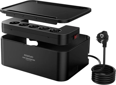 Redagod Steckdosenleiste mit Kabel-Organizer-Box (2500 W) mit Schalter 5AC 3 USB - Bild 1 von 4