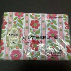 Vintage NOS Cannon Royal Family Featherlite No Iron Twin Flat Sheet ~pink Floral - Picture 1 of 10