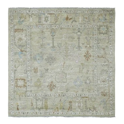 6'2"x6'2" Green Afghan Angora Oushak Hand Knotted 100% Wool Square Rug G20198 - Image 1 of 4