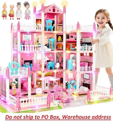 *NUEVO* Barbie Dreamhouse, 4 pisos 11 habitaciones casa de muñecas con 4 muñecas figuras de juguete Foto 1 de 4