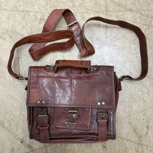 Goat Leather Brown Messenger Bag 10in Mini Handmade Small - Picture 1 of 6