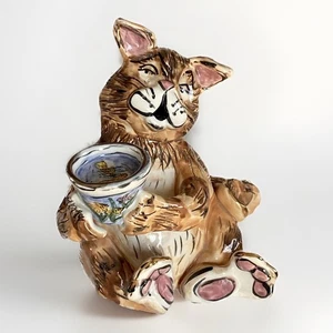Blue Sky Clayworks Tabby Katze Goldfisch Teelicht Kerzenhalter Heather Goldminc - Bild 1 von 12