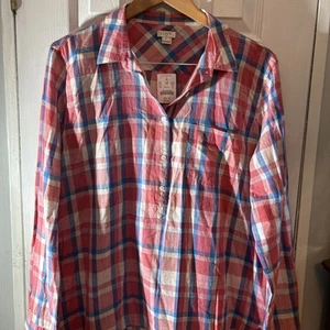 J.Crew Womens Button Down Shirt Long Sleeve Plaid Pink Blue - Picture 1 of 4