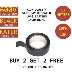 12M Heavy Duty Strong Insulation Wire Tape Adhesive PVC 600V Water Resistant - Picture 1 of 2