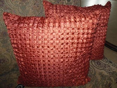 Stunning PAIR of Luxury Designer 22" Pillows in Deep Persimmon Satin Look  - Image 1 of 4