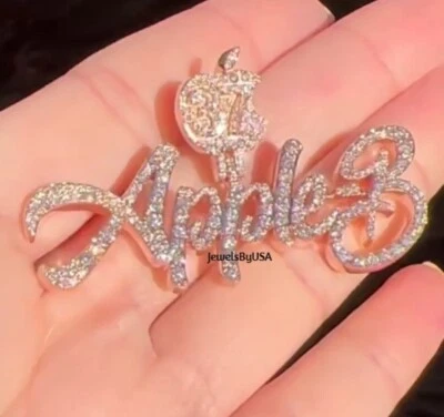 1.25Ct Natural Diamonds Apple Name Pendant 14k Gold Plated Over Solid 925 Silver - Image 1 of 4